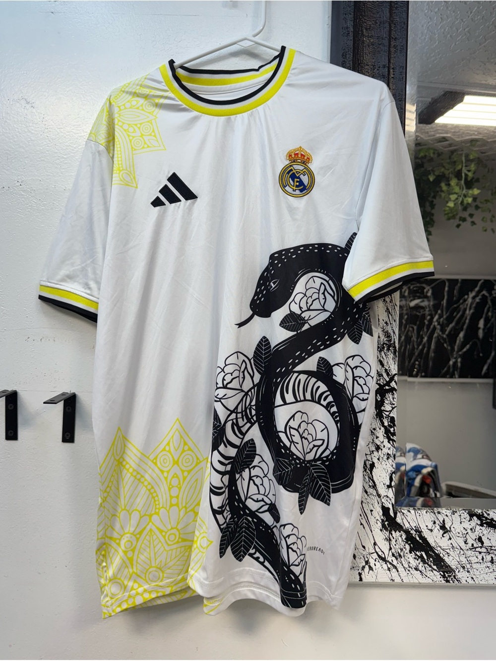 adidas Real Madrid White and Black Snake Graphic Soccer Jersey